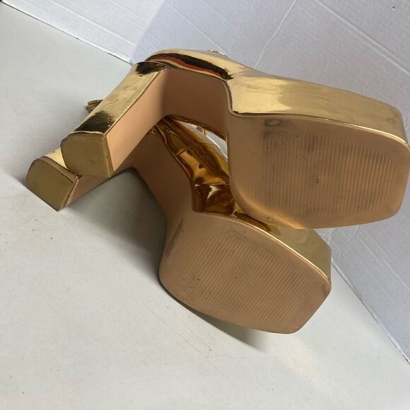 EGO Women’s Gold‎ Platform Ankle Strap Heel Shoes Size 10 - Picture 4 of 10